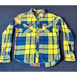 FOX Racing Flannel Long Sleeve Yellow /Blue Plaid Shirt Men's Size Medium